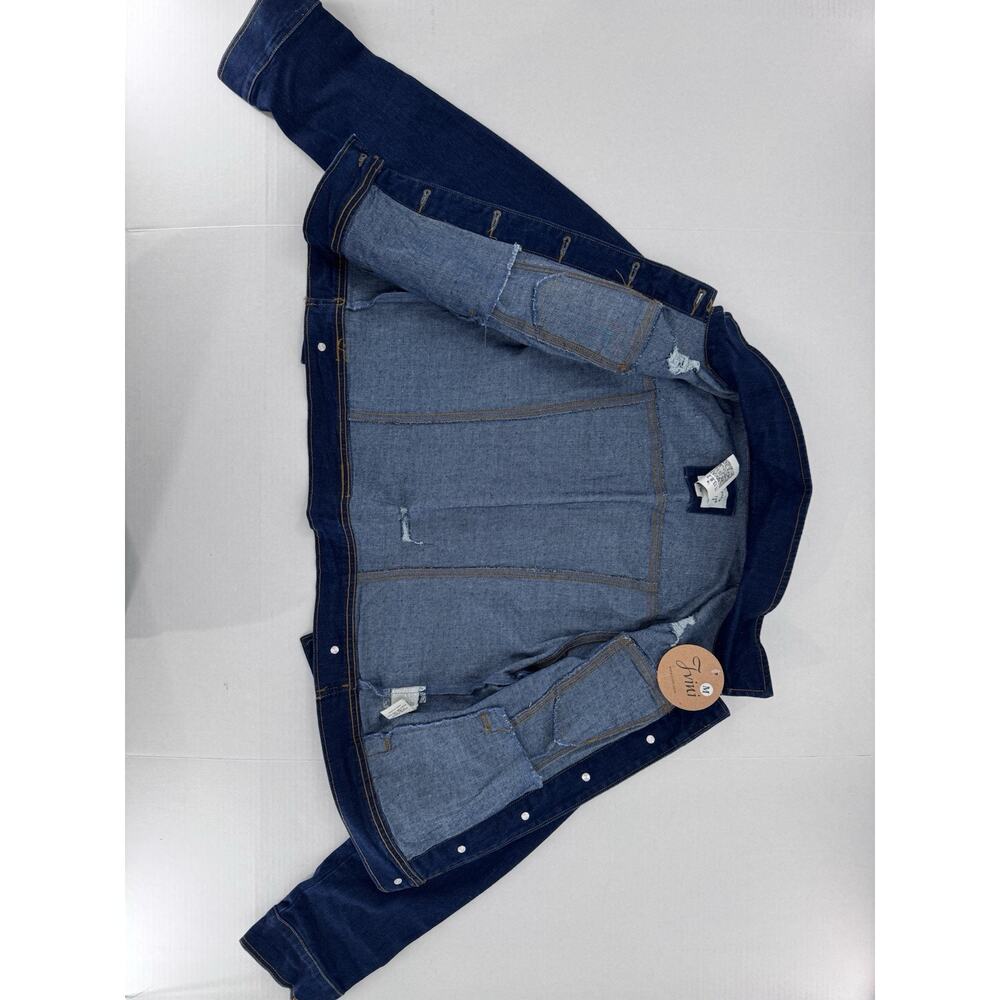 Jvini Denim Jacket Women’s Sz M Dark Wash Distressed Button Pockets Casual - Picture 4 of 14
